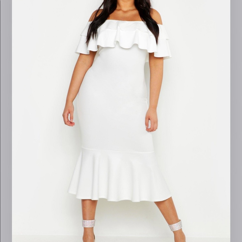 Plus Ruffle Fishtail Midi Dress